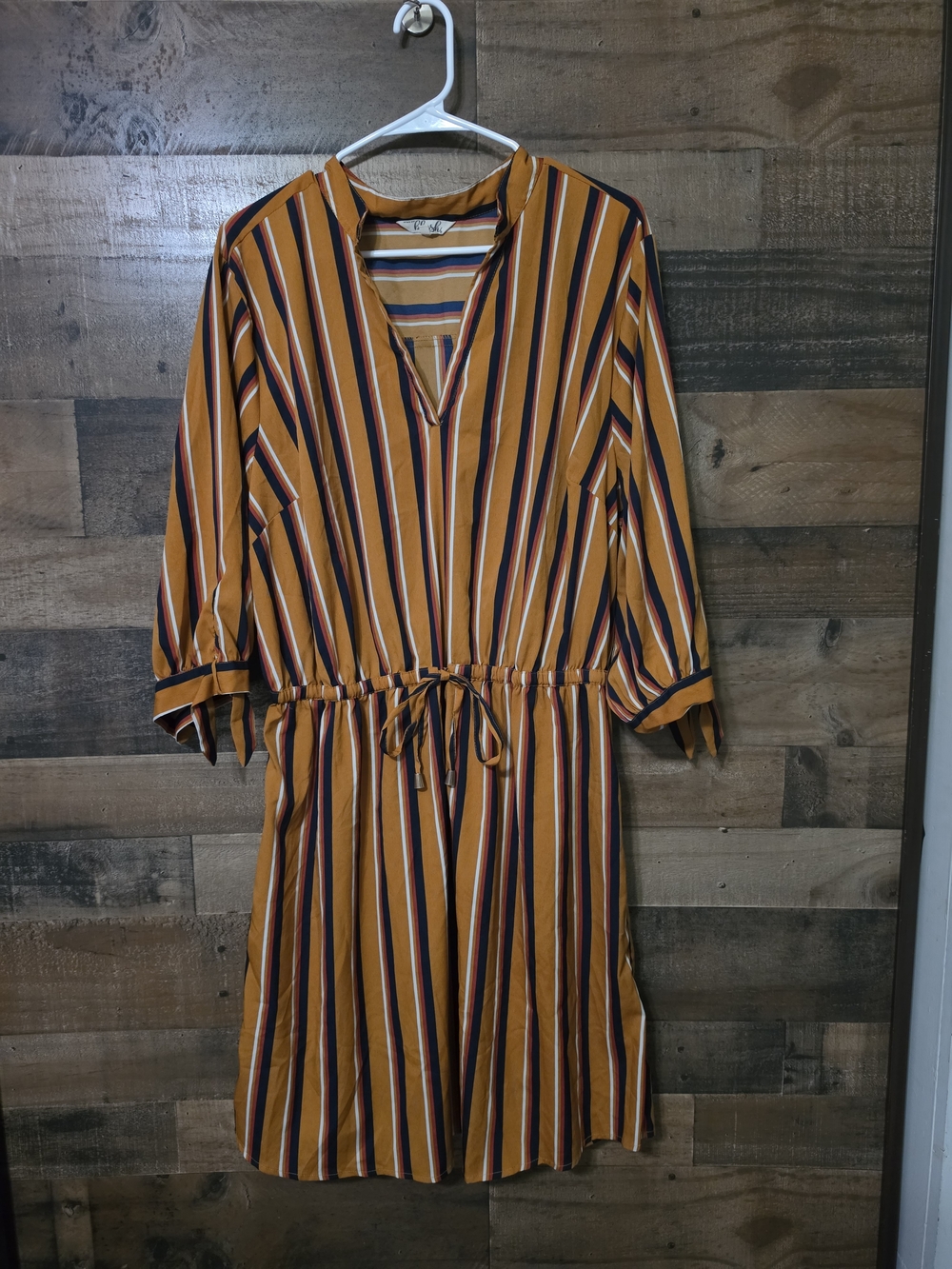 Blush Mustard Striped Drawstring Midi Dress